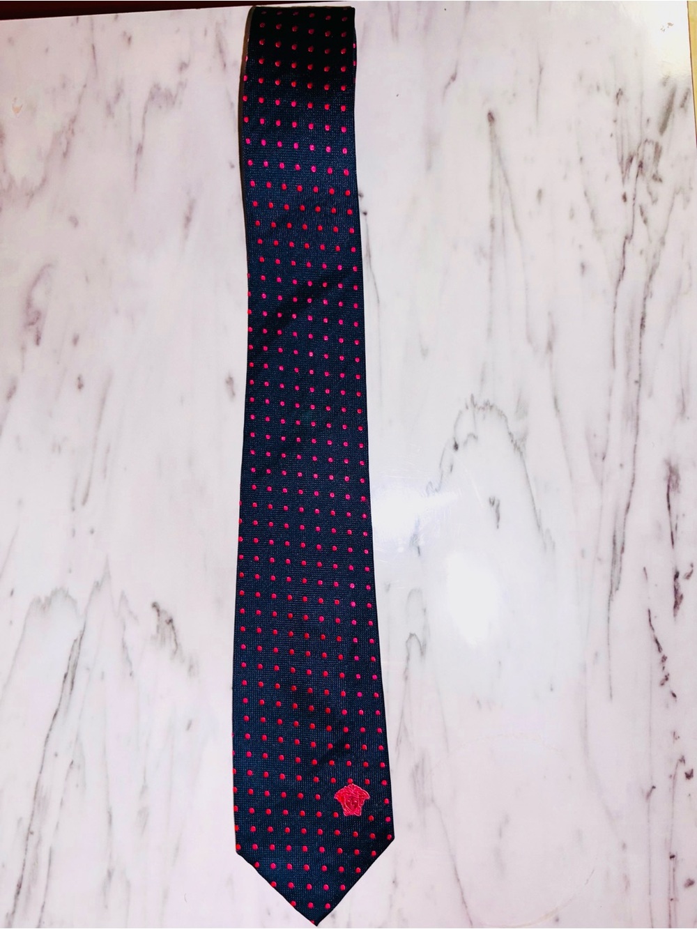 Versace Medusa Navy Red
Polka Dot 100% Silk Tie Made in Italy Luxury